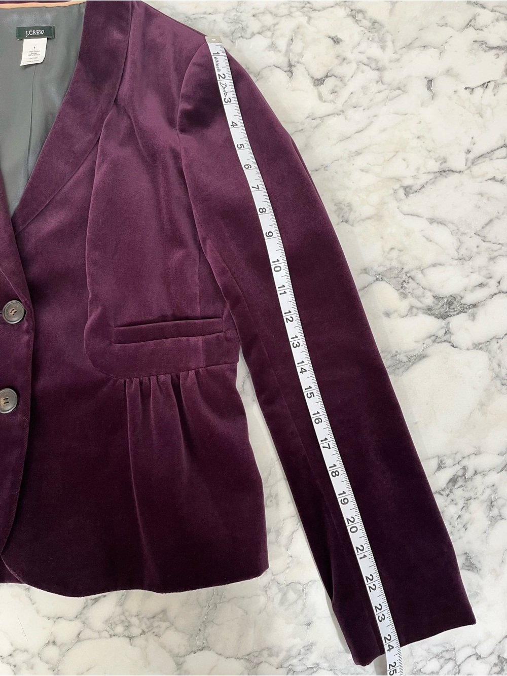 J Crew Purple Jewl Tone Crushed Velvet Pelum hem 2 Button Blazer Dark Romance 8 - Picture 6 of 12